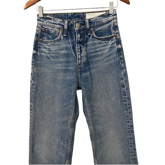 Rag & Bone Alex High Rise Straight Jean US 24 Mid Blue Wash Denim 100% Cotton - Picture 11 of 13